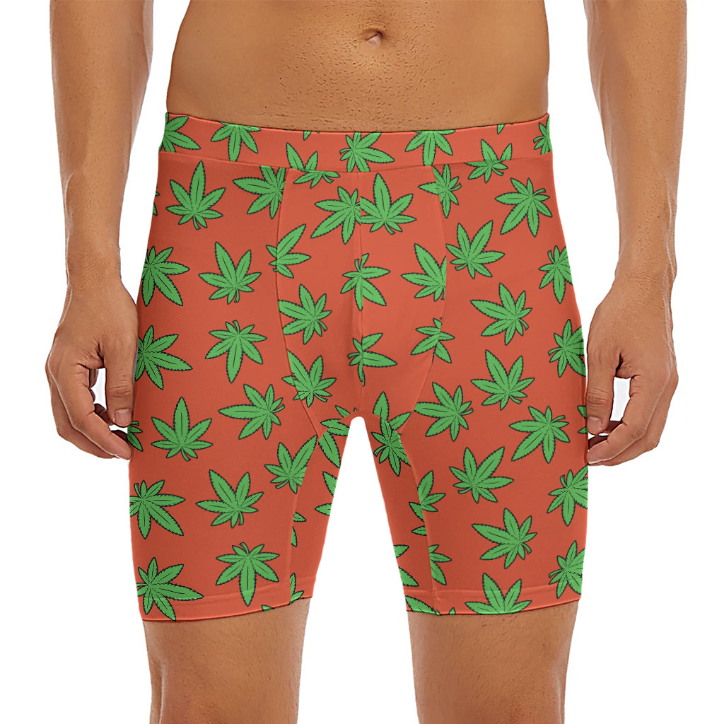 Hemp Leaf Pattern Print Men's Long Boxer Briefs