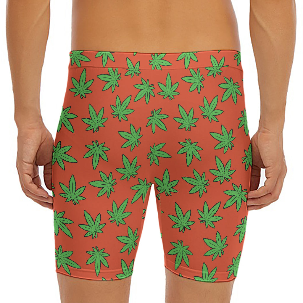 Hemp Leaf Pattern Print Men's Long Boxer Briefs