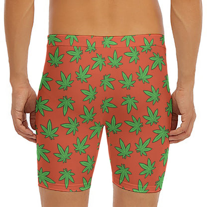 Hemp Leaf Pattern Print Men's Long Boxer Briefs