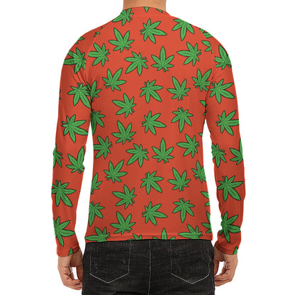 Hemp Leaf Pattern Print Men's Long Sleeve Rash Guard