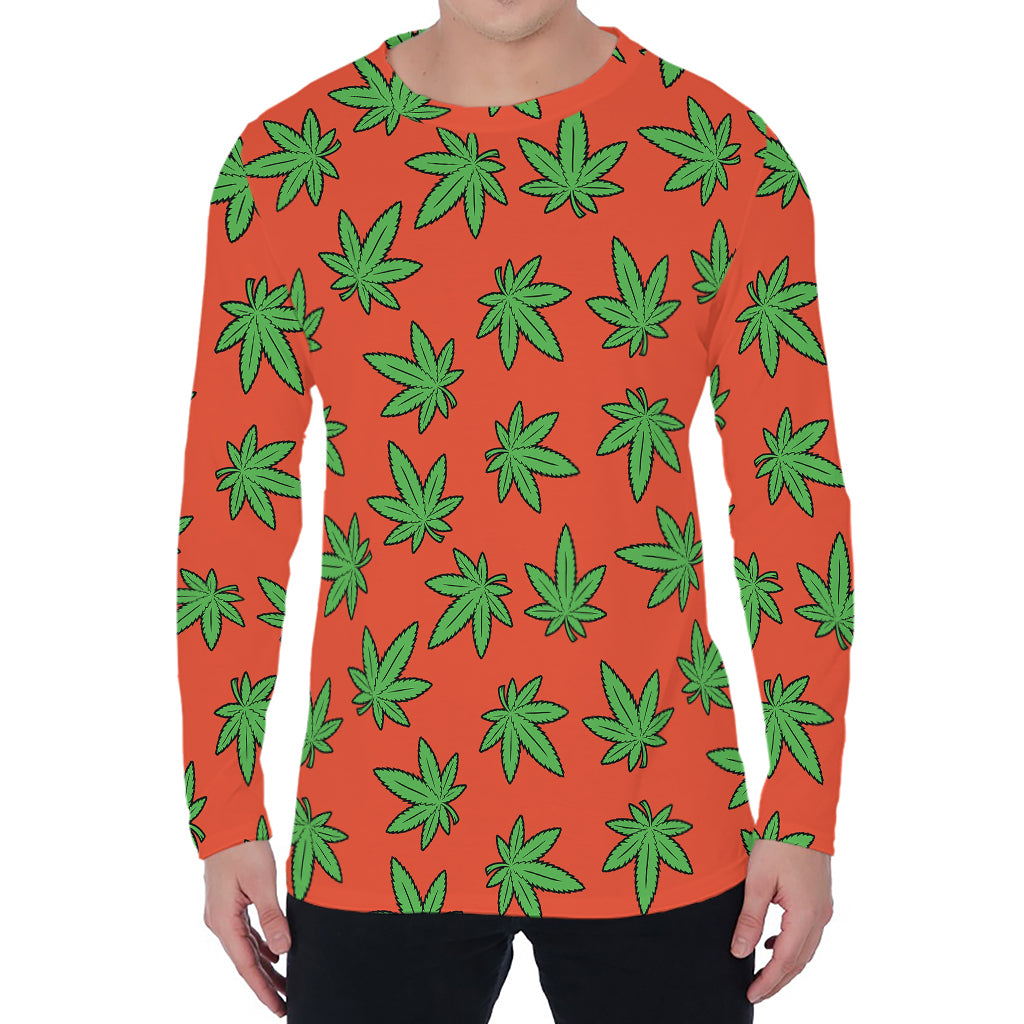 Hemp Leaf Pattern Print Men's Long Sleeve T-Shirt