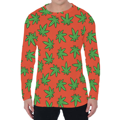 Hemp Leaf Pattern Print Men's Long Sleeve T-Shirt