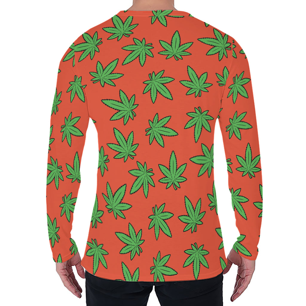 Hemp Leaf Pattern Print Men's Long Sleeve T-Shirt