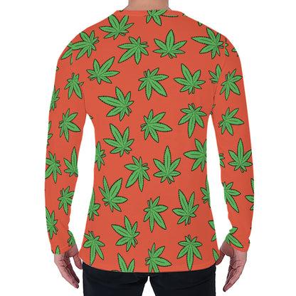 Hemp Leaf Pattern Print Men's Long Sleeve T-Shirt