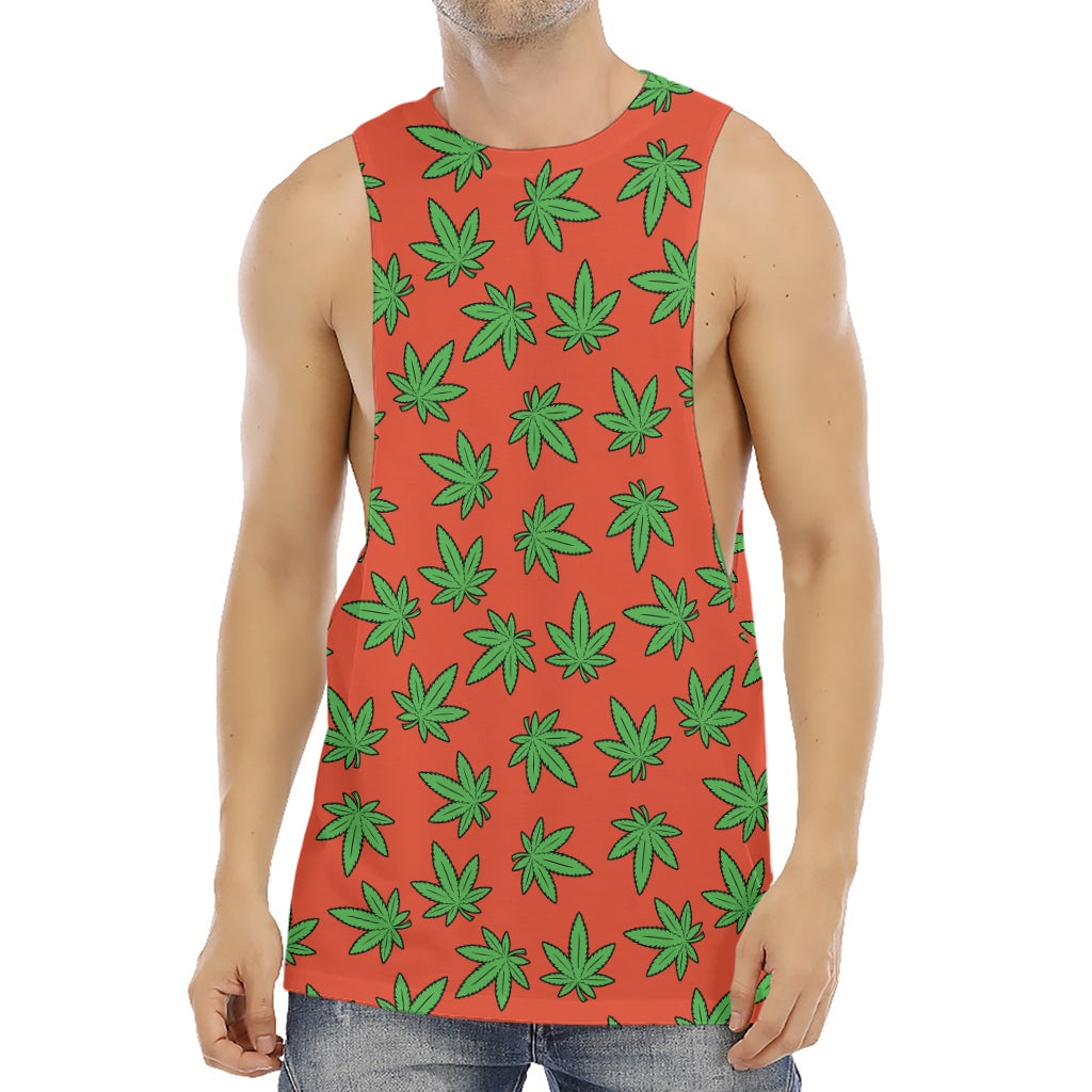 Hemp Leaf Pattern Print Men's Muscle Tank Top