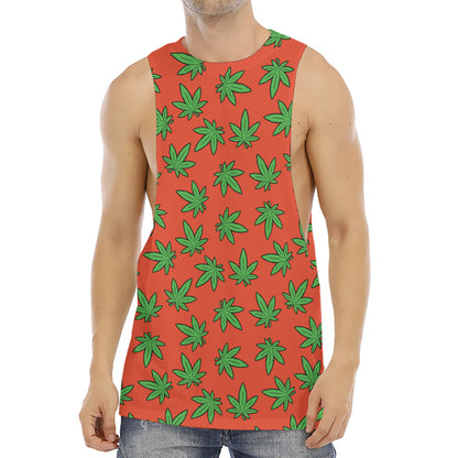 Hemp Leaf Pattern Print Men's Muscle Tank Top