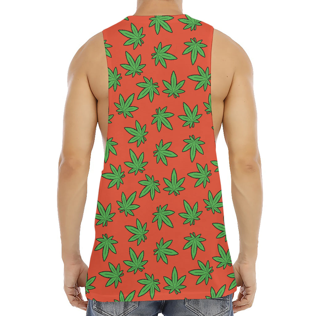 Hemp Leaf Pattern Print Men's Muscle Tank Top