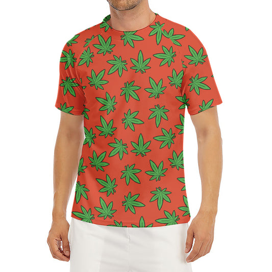 Hemp Leaf Pattern Print Men's Short Sleeve Rash Guard