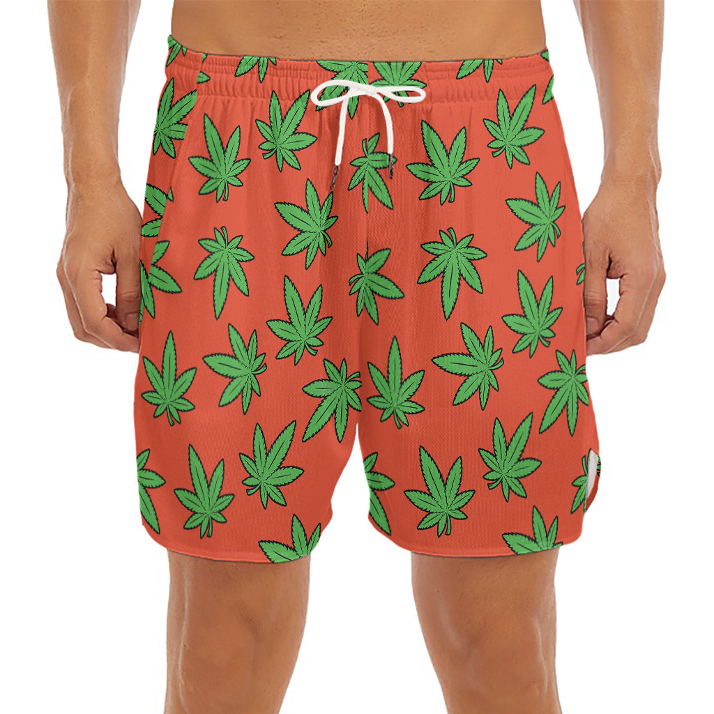Hemp Leaf Pattern Print Men's Split Running Shorts