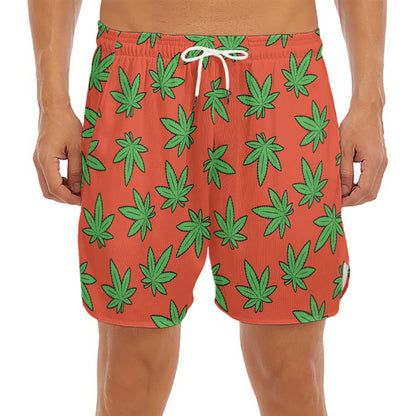 Hemp Leaf Pattern Print Men's Split Running Shorts