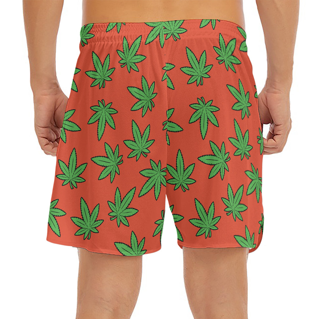 Hemp Leaf Pattern Print Men's Split Running Shorts