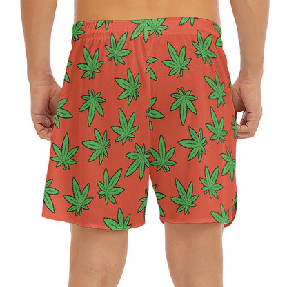 Hemp Leaf Pattern Print Men's Split Running Shorts