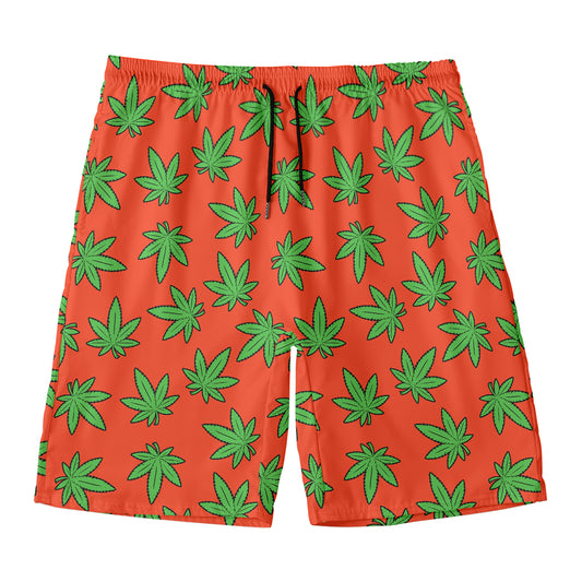Hemp Leaf Pattern Print Men's Swim Trunks