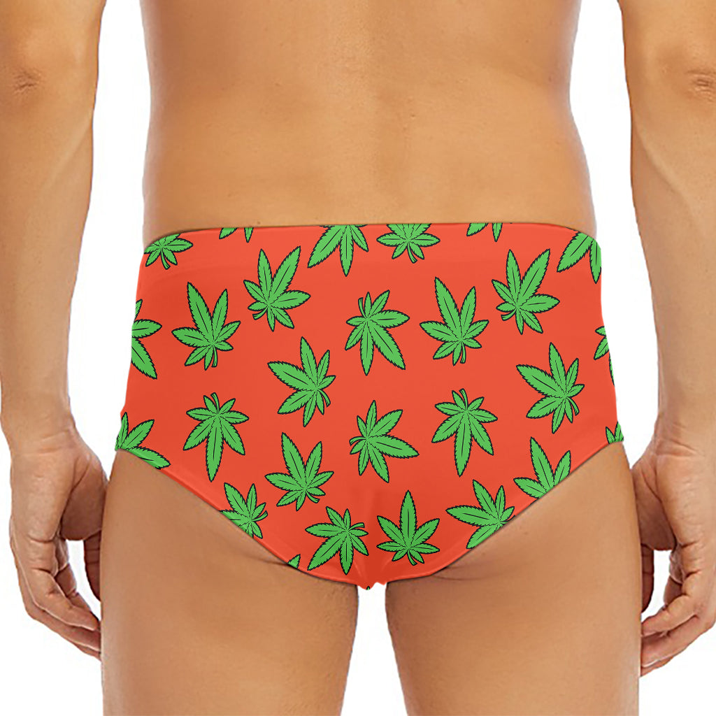 Hemp Leaf Pattern Print Men's Triangle Swim Briefs