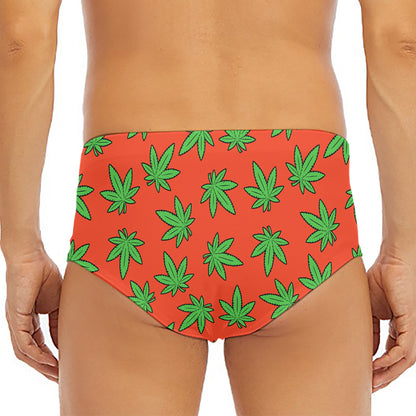 Hemp Leaf Pattern Print Men's Triangle Swim Briefs