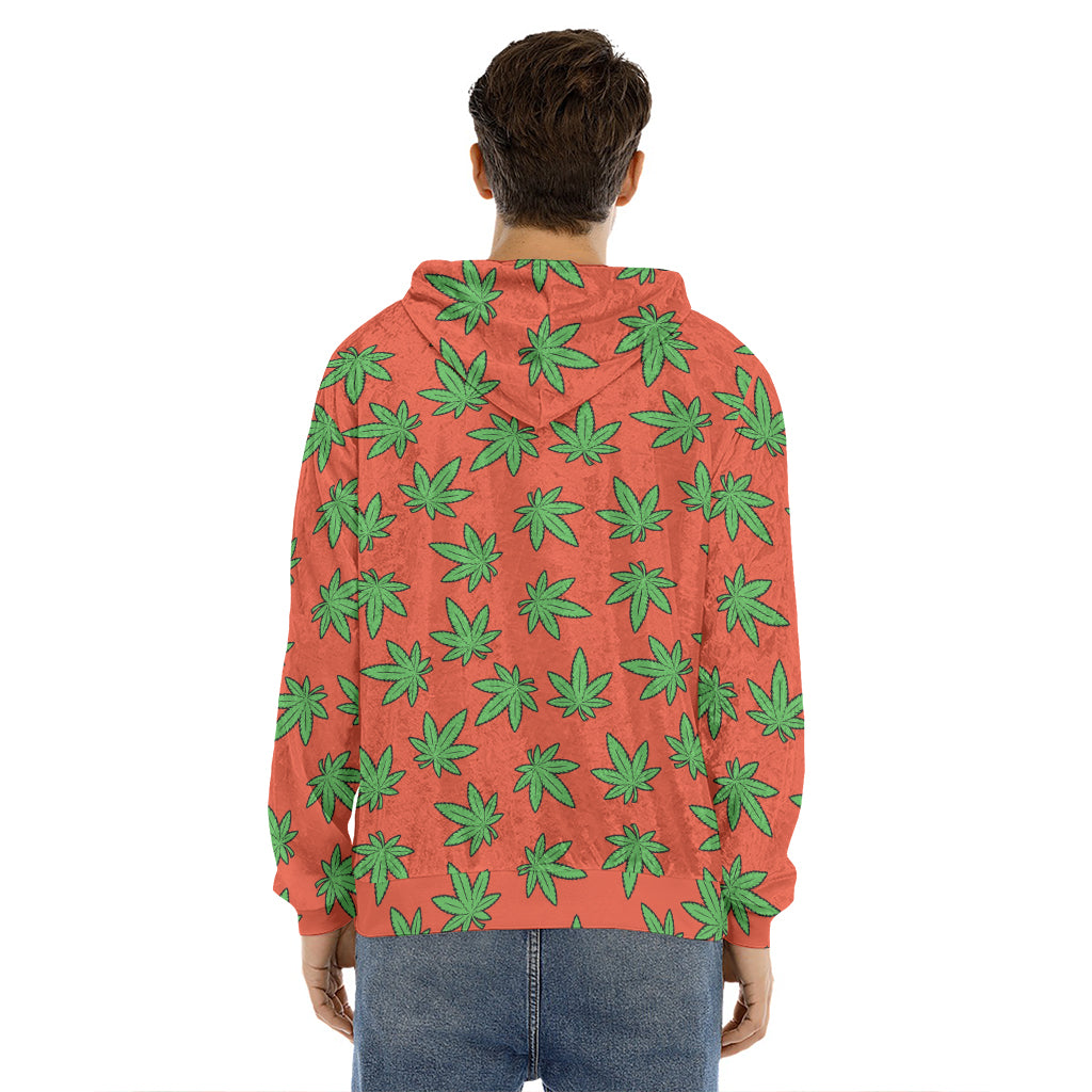 Hemp Leaf Pattern Print Men's Velvet Pullover Hoodie