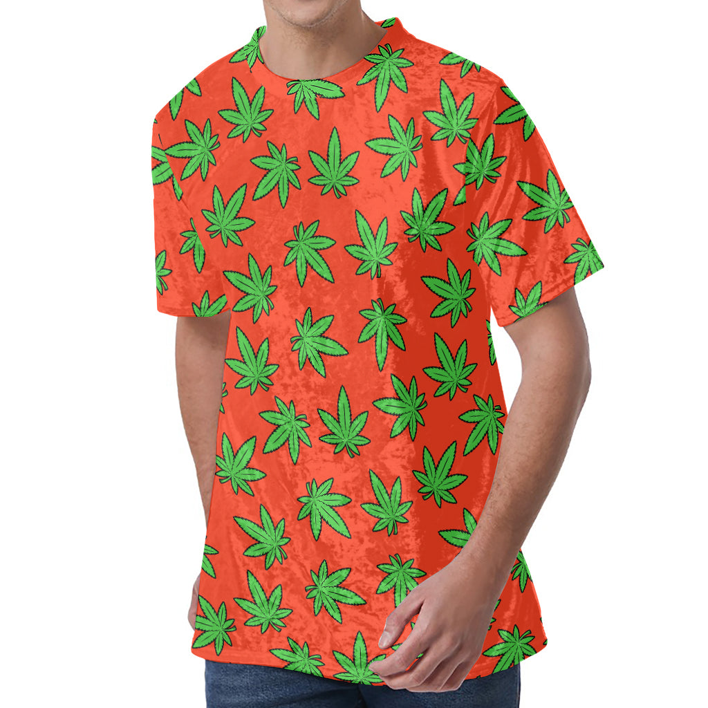 Hemp Leaf Pattern Print Men's Velvet T-Shirt