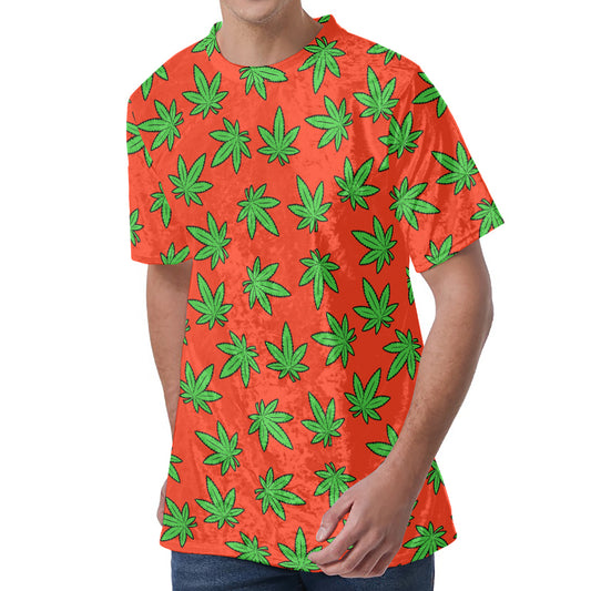 Hemp Leaf Pattern Print Men's Velvet T-Shirt