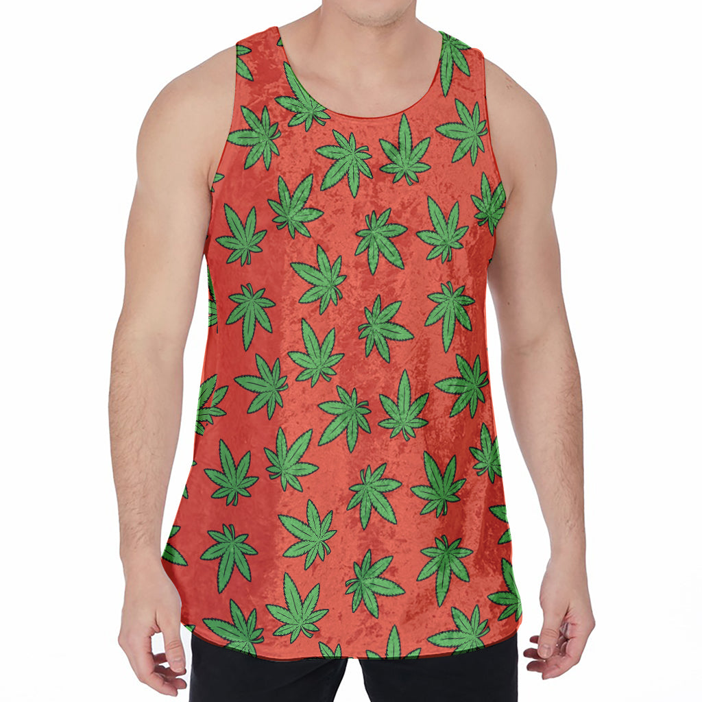 Hemp Leaf Pattern Print Men's Velvet Tank Top