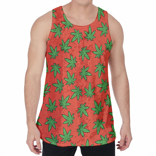 Hemp Leaf Pattern Print Men's Velvet Tank Top