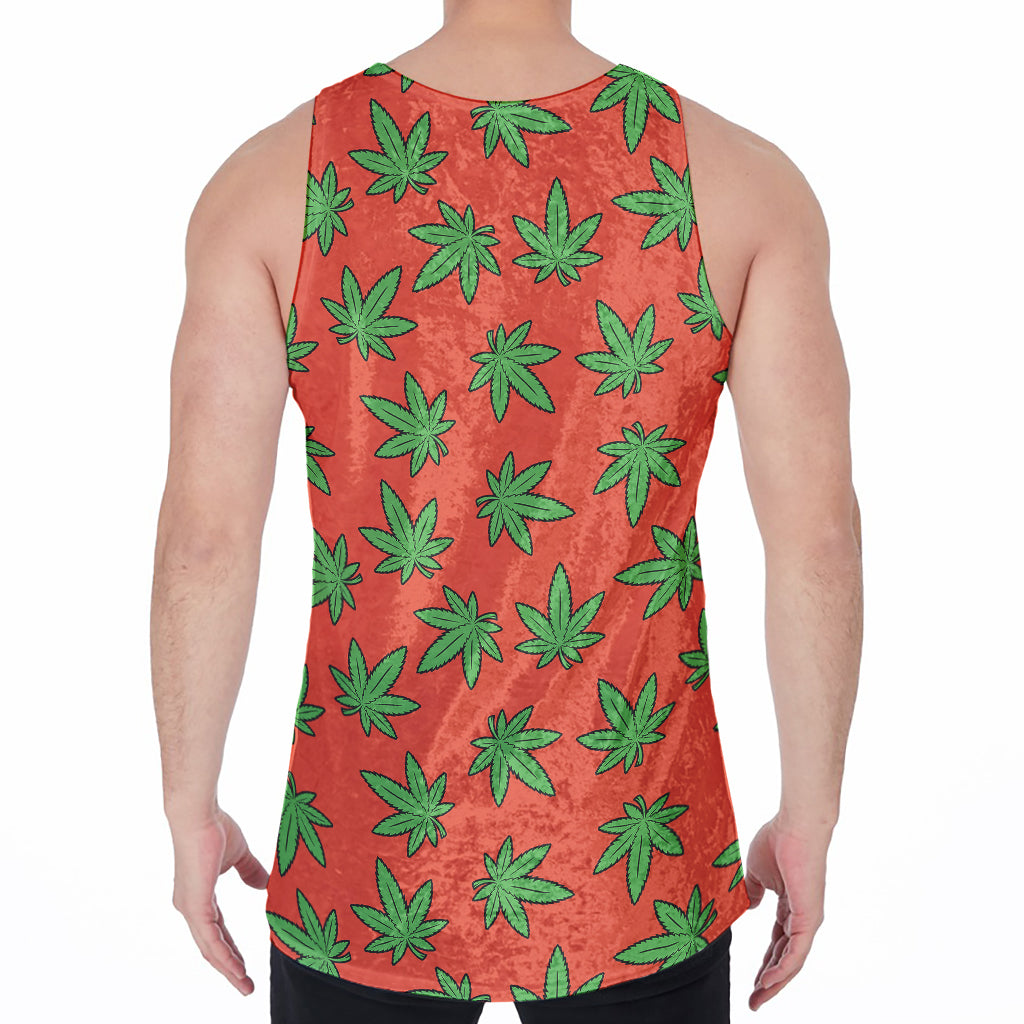 Hemp Leaf Pattern Print Men's Velvet Tank Top