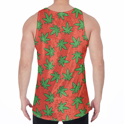 Hemp Leaf Pattern Print Men's Velvet Tank Top