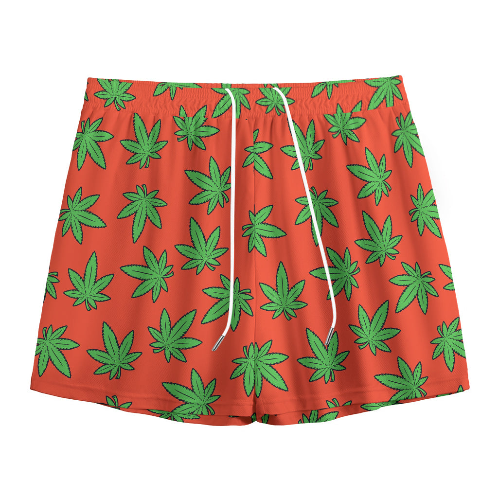 Hemp Leaf Pattern Print Mesh Shorts