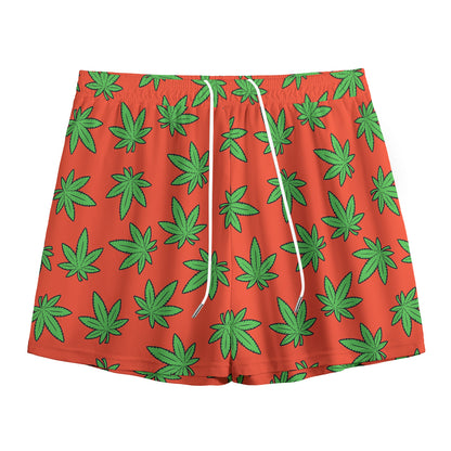 Hemp Leaf Pattern Print Mesh Shorts