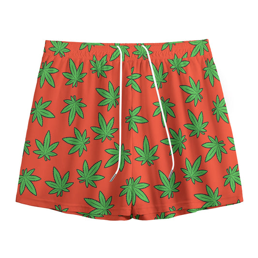 Hemp Leaf Pattern Print Mesh Shorts