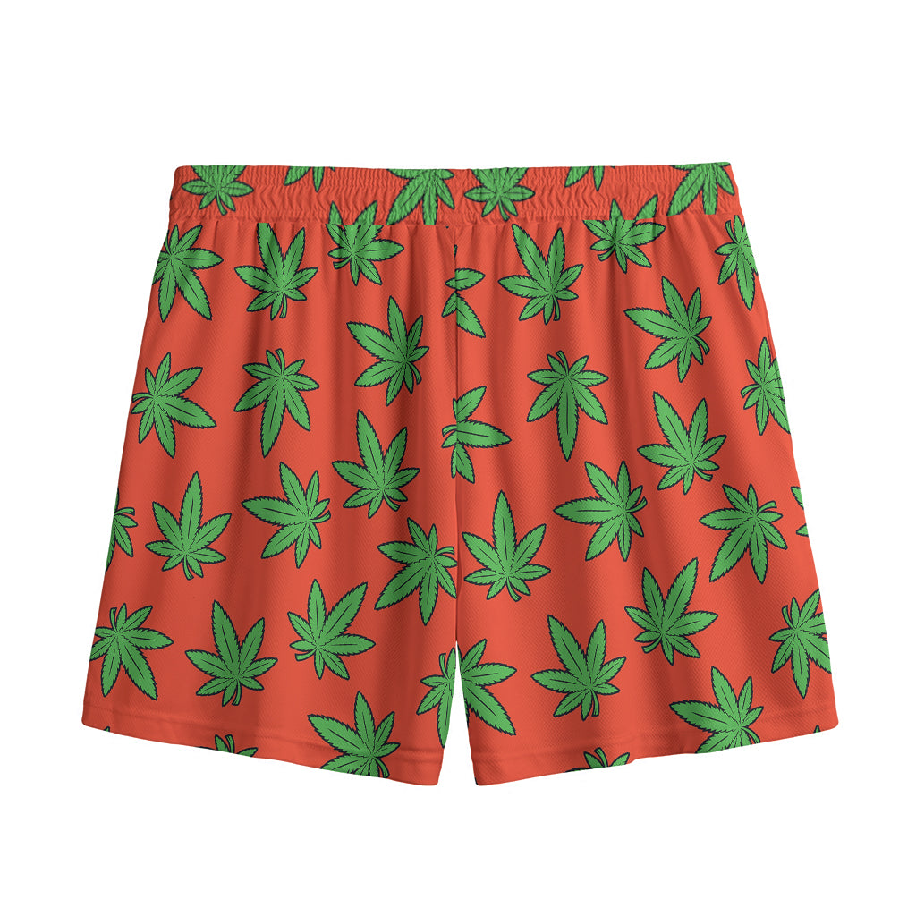 Hemp Leaf Pattern Print Mesh Shorts