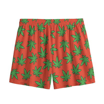 Hemp Leaf Pattern Print Mesh Shorts