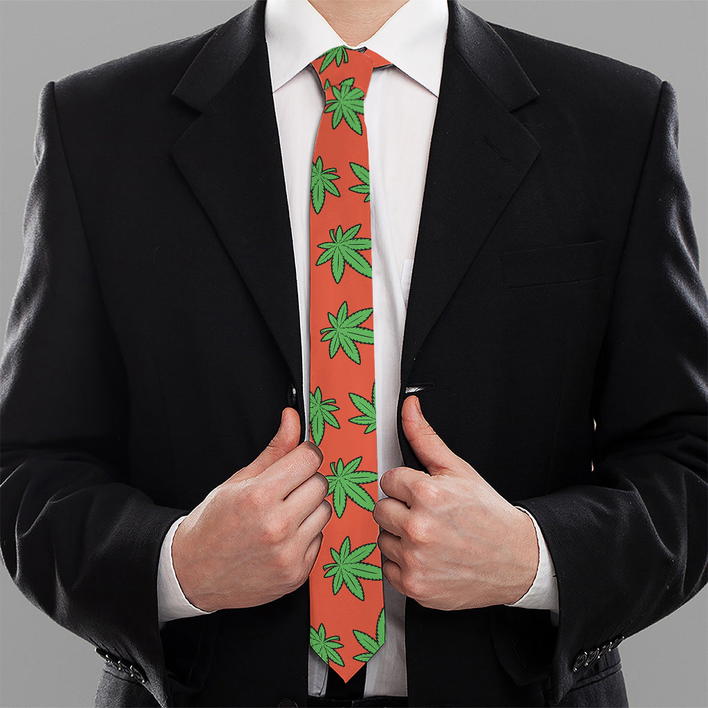 Hemp Leaf Pattern Print Necktie