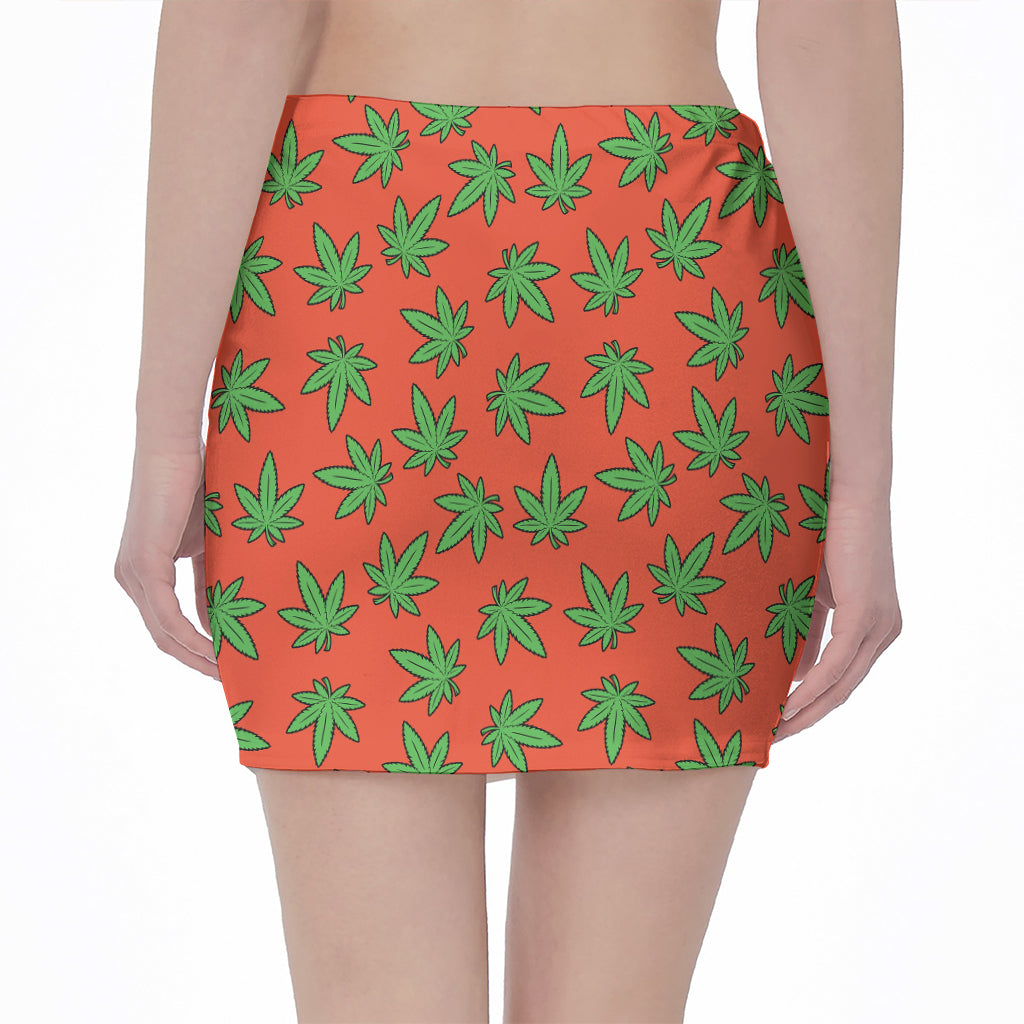 Hemp Leaf Pattern Print Pencil Mini Skirt