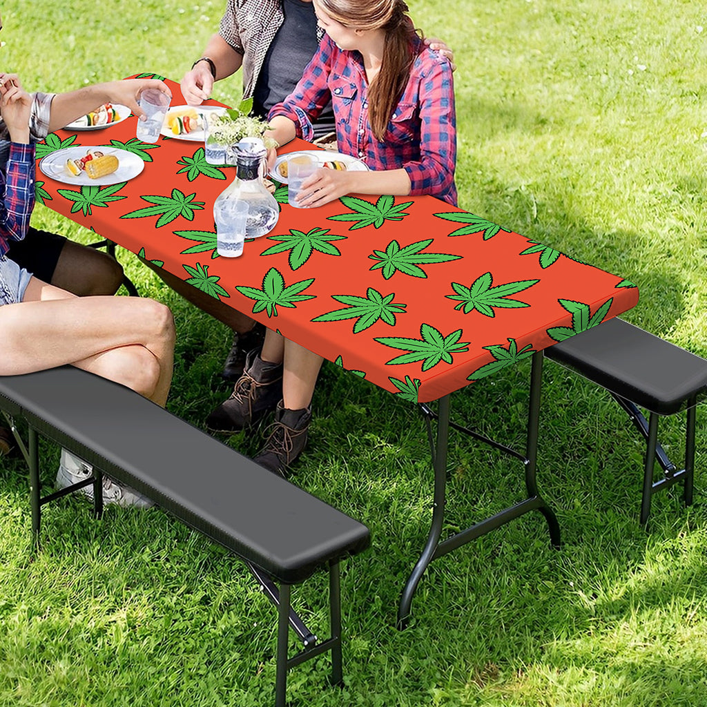 Hemp Leaf Pattern Print Picnic Table Cover