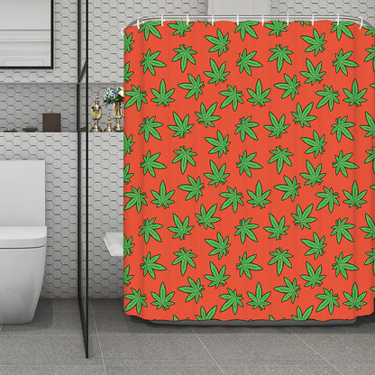 Hemp Leaf Pattern Print Polyester Shower Curtain
