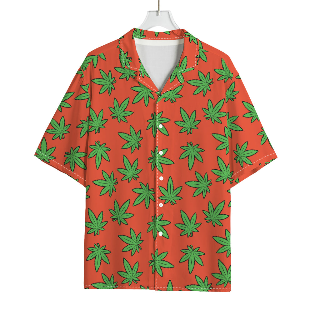 Hemp Leaf Pattern Print Rayon Hawaiian Shirt