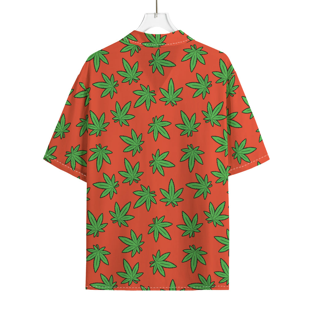 Hemp Leaf Pattern Print Rayon Hawaiian Shirt