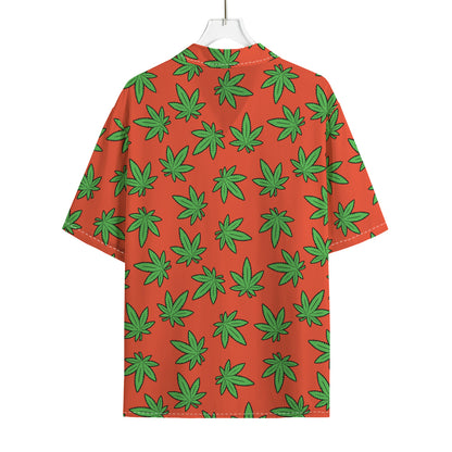 Hemp Leaf Pattern Print Rayon Hawaiian Shirt