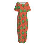 Hemp Leaf Pattern Print Short Sleeve Long Nightdress
