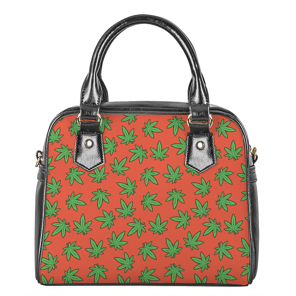 Hemp Leaf Pattern Print Shoulder Handbag