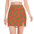 Hemp Leaf Pattern Print Side Slit Mini Skirt