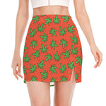 Hemp Leaf Pattern Print Side Slit Mini Skirt