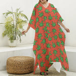 Hemp Leaf Pattern Print Silk V-Neck Kaftan Dress