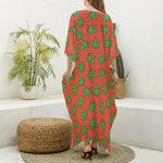 Hemp Leaf Pattern Print Silk V-Neck Kaftan Dress