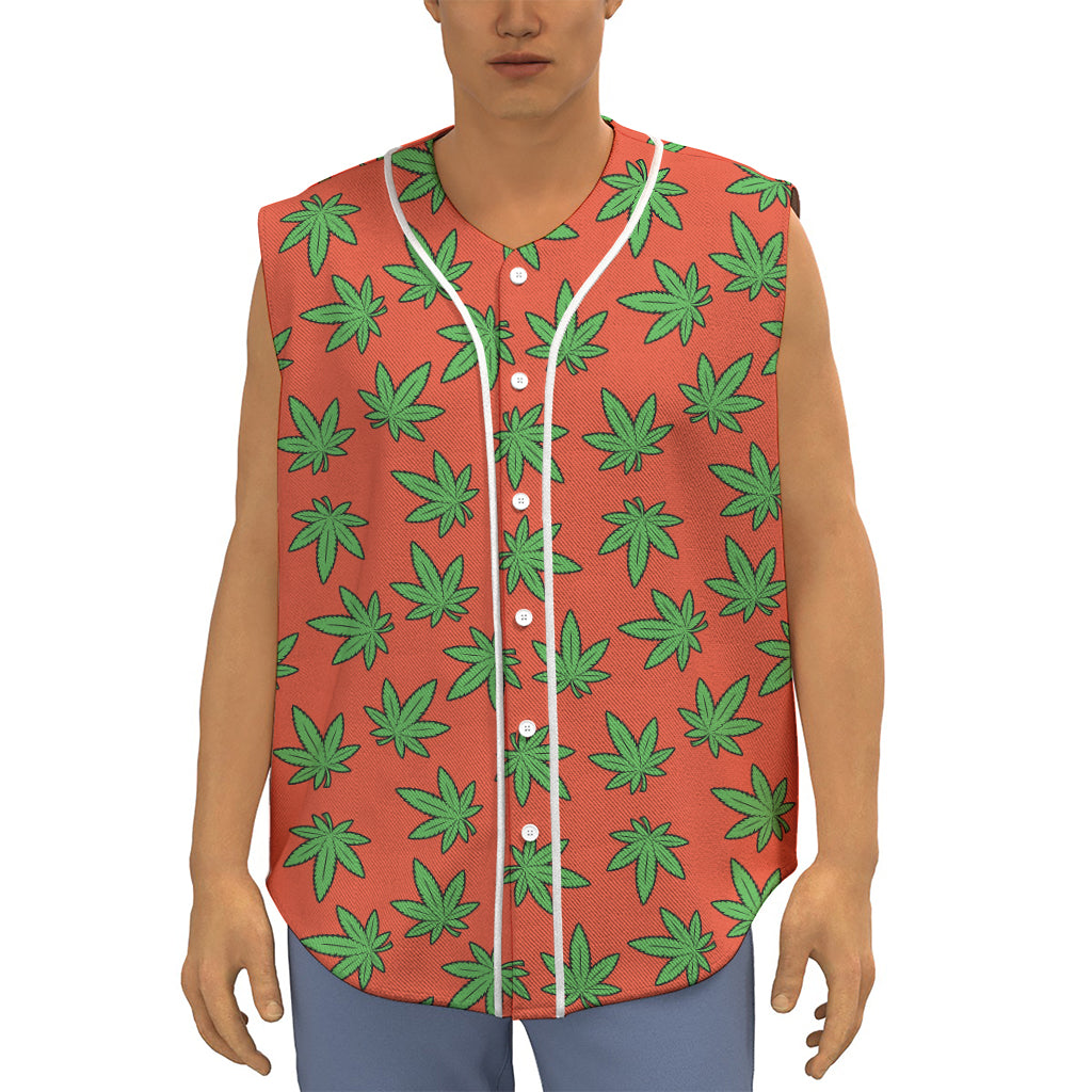 Hemp Leaf Pattern Print Sleeveless Baseball Jersey