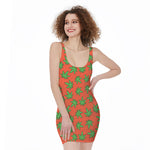 Hemp Leaf Pattern Print Sleeveless Bodycon Dress
