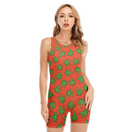 Hemp Leaf Pattern Print Sleeveless One Piece Swimsuit
