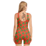 Hemp Leaf Pattern Print Sleeveless One Piece Swimsuit