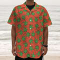 Hemp Leaf Pattern Print Textured Short Sleeve Shirt