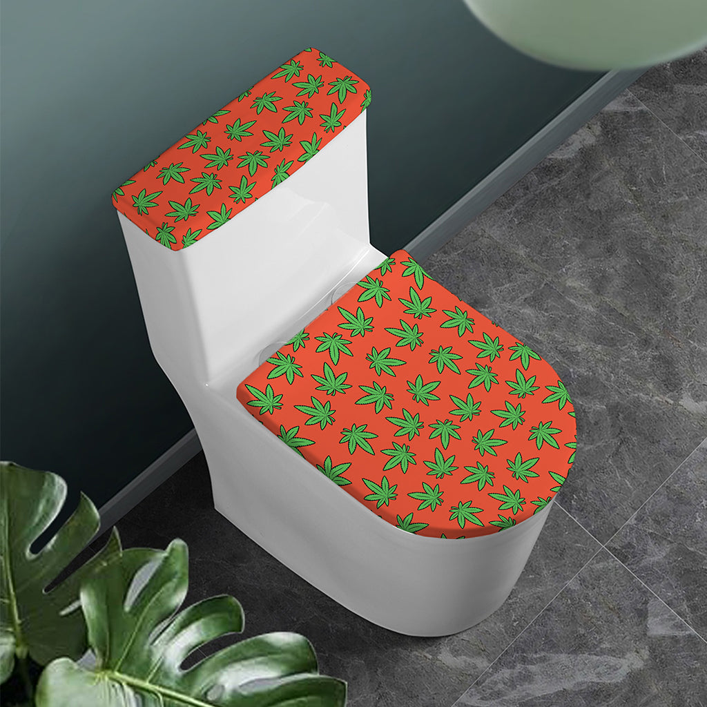Hemp Leaf Pattern Print Toilet Lid And Tank Cover Set